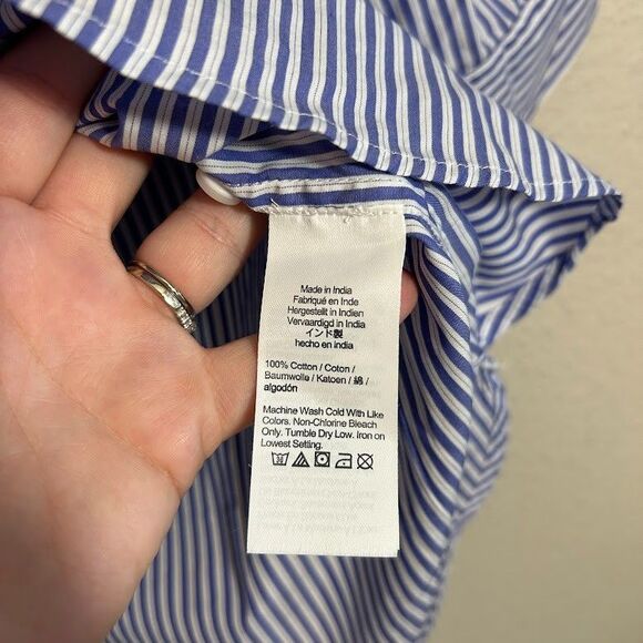 J. Crew Puff Sleeve Button Front Shirt S Blue Stripe Popover Ruffle Collar - Picture 7 of 7